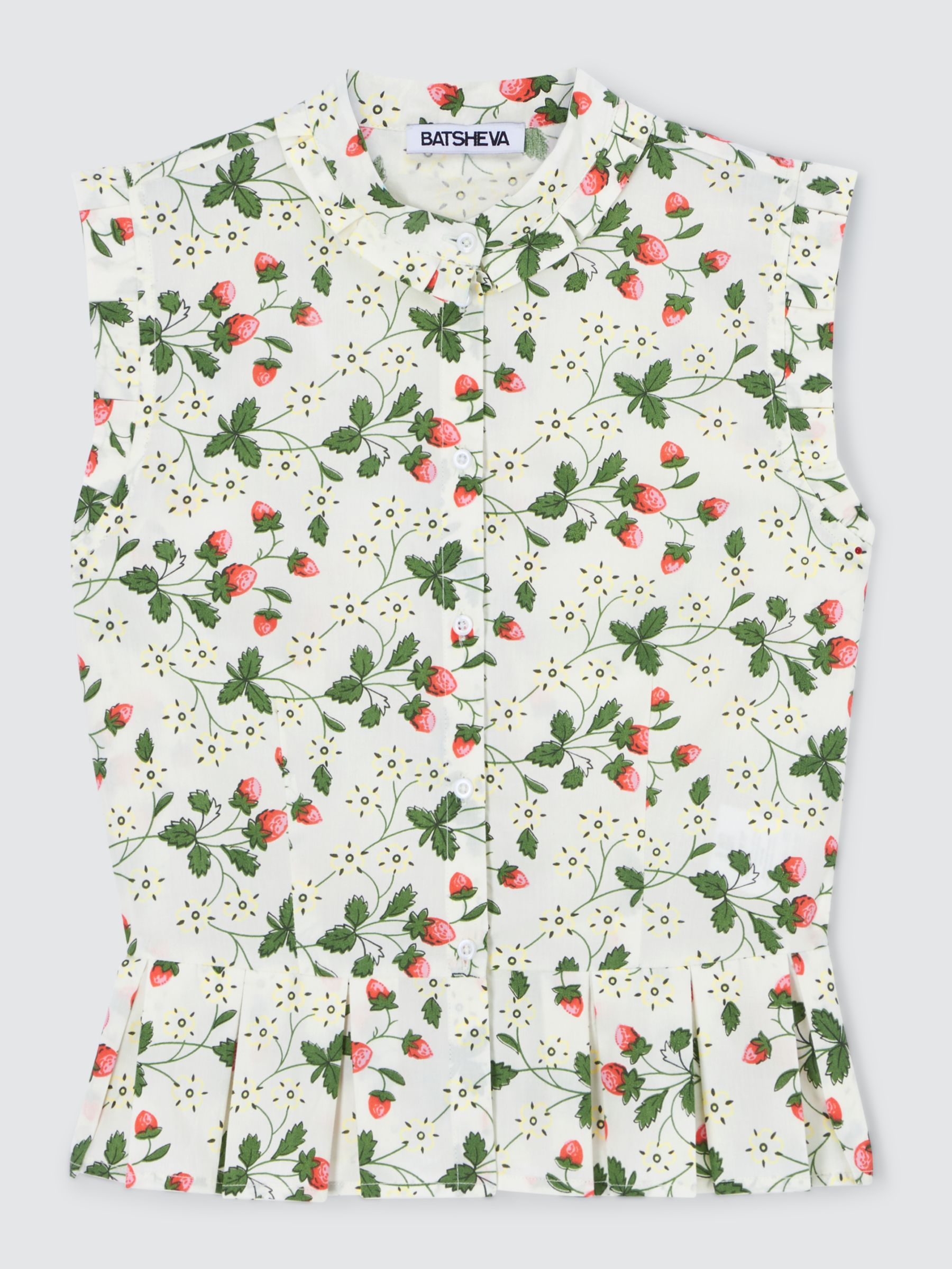 Batsheva x Laura Ashley Mared Strawberry Field Shirt, White/Multi, 16