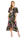 Mela London Floral Print Wrap Midi Dress, Black