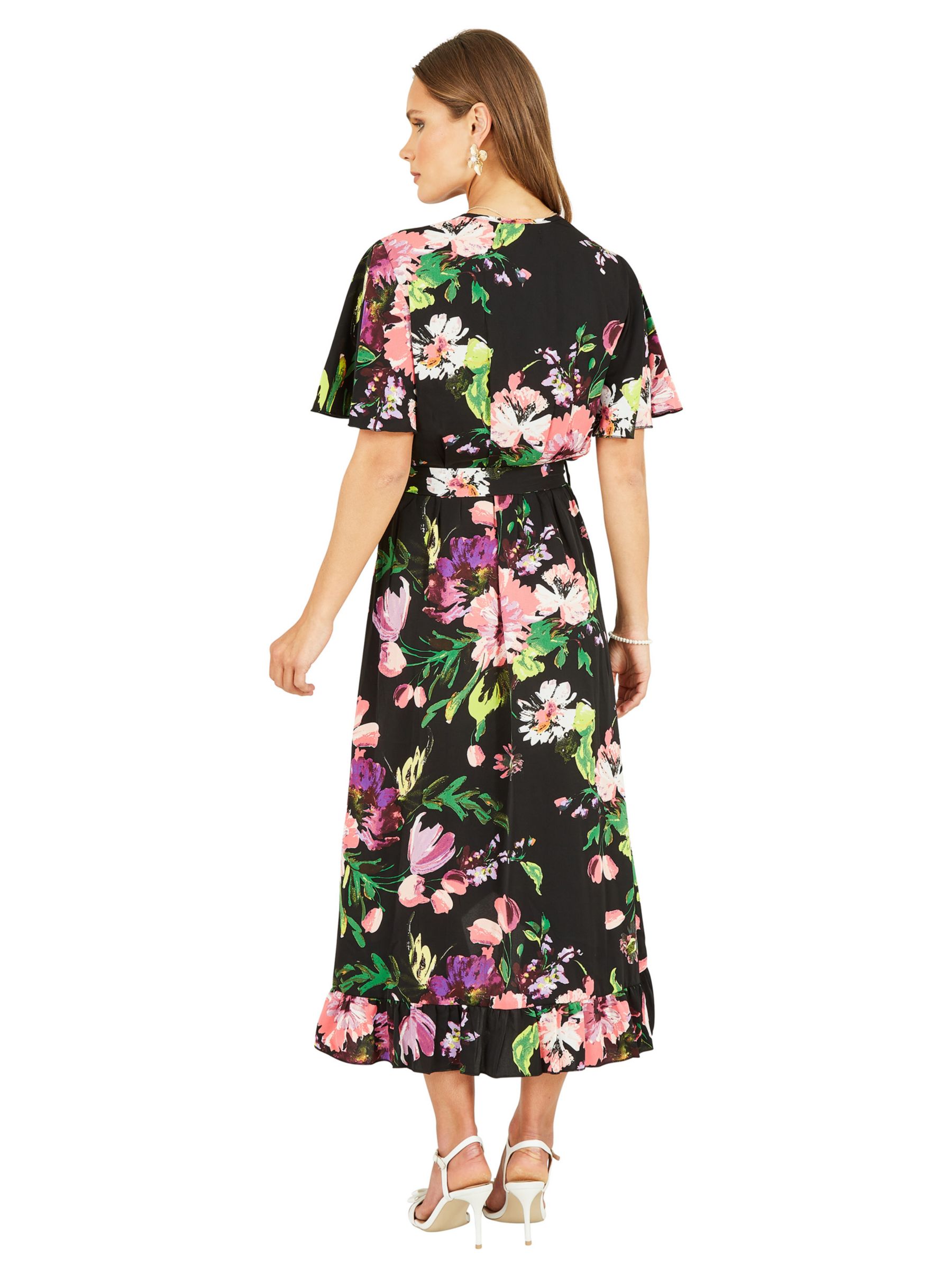 Mela London Floral Print Wrap Midi Dress, Black, 26