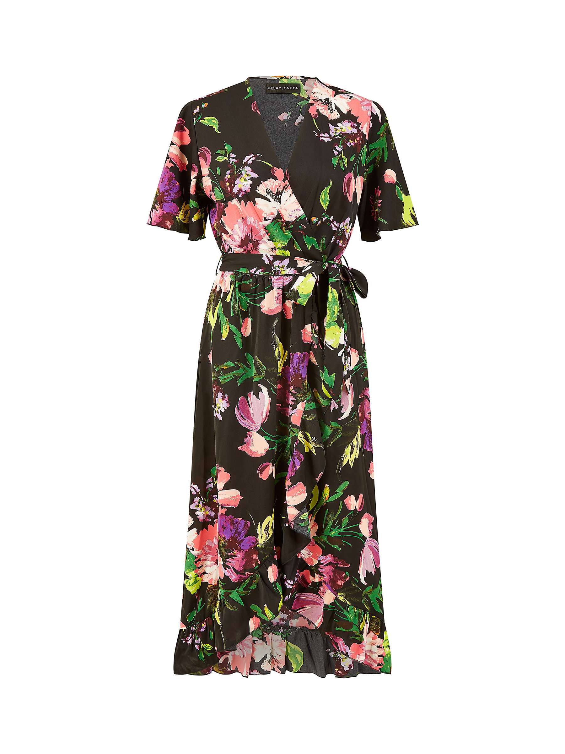Buy Mela London Floral Print Wrap Midi Dress, Black Online at johnlewis.com