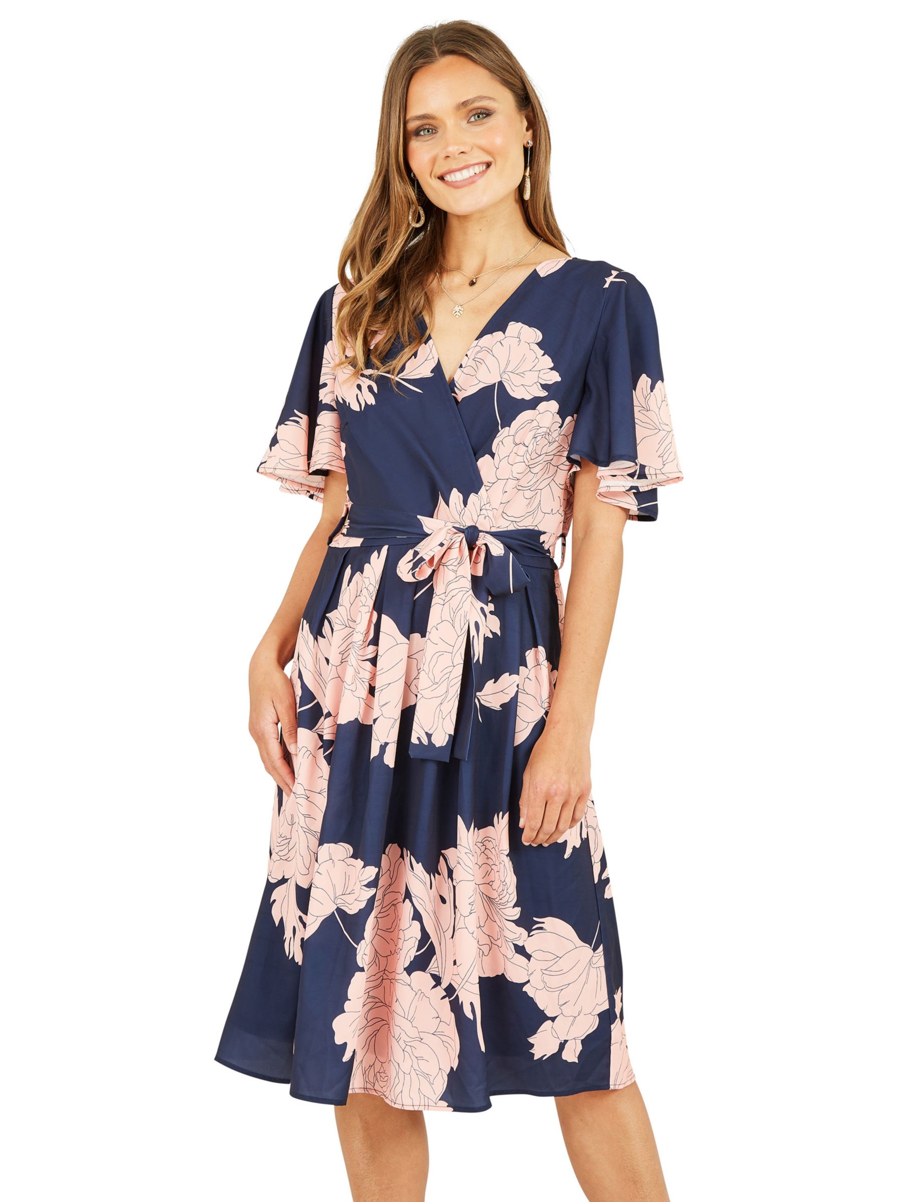 Mela London Blossom Print Wrap Midi Dress, Navy at John Lewis & Partners