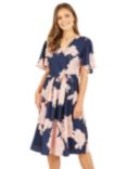 Mela London Blossom Print Wrap Midi Dress, Navy