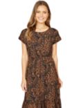 Mela London Leaf Print Skater Dress, Black/Brown