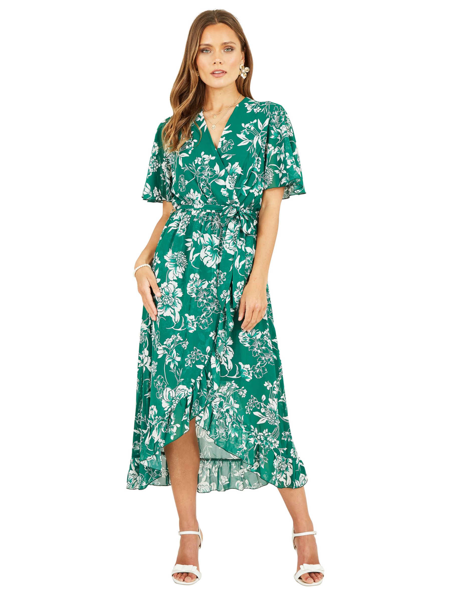 Mela London Floral Print Wrap Midi Dress, Green, 8