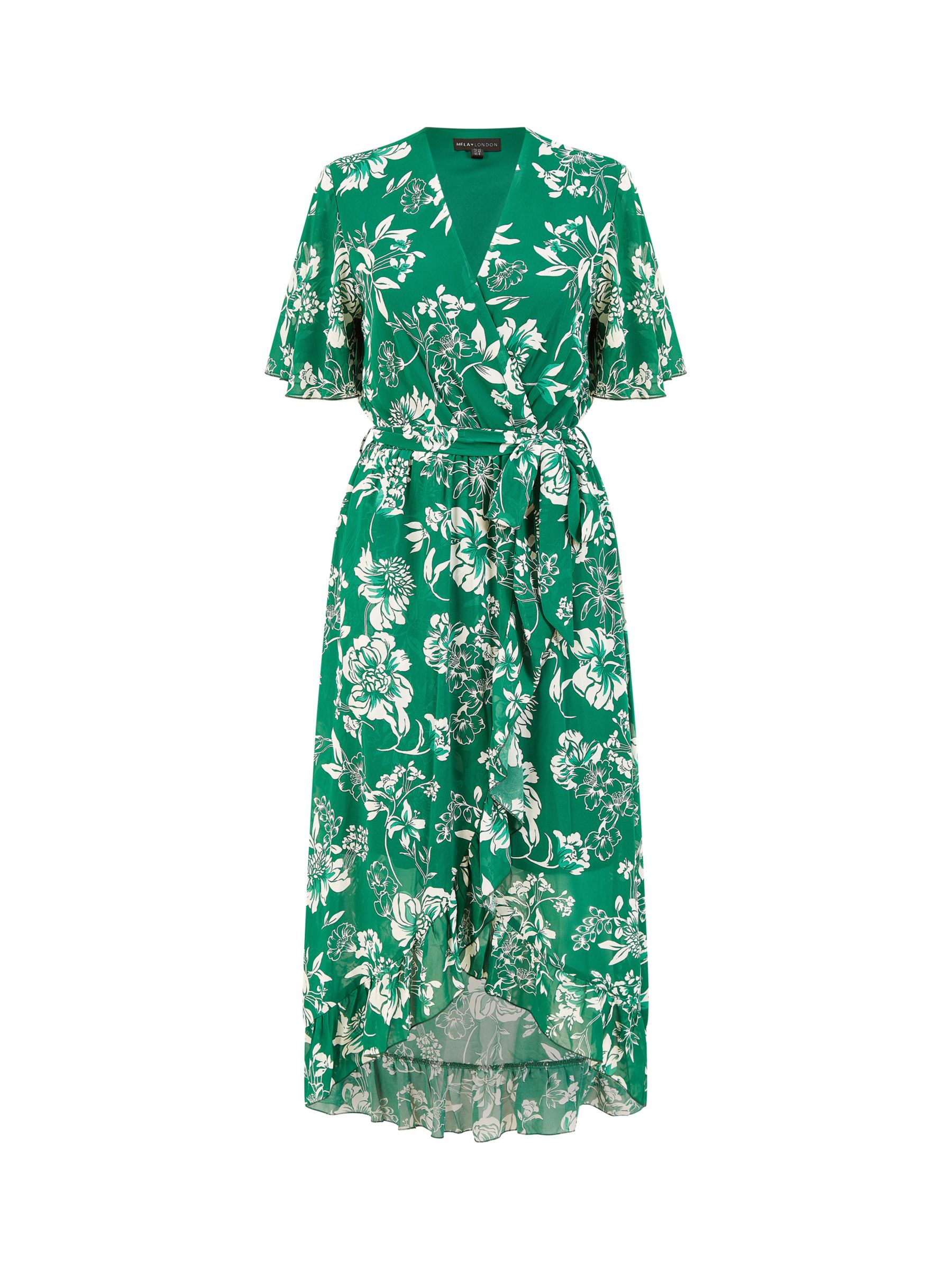 Buy Mela London Floral Print Wrap Midi Dress, Green Online at johnlewis.com
