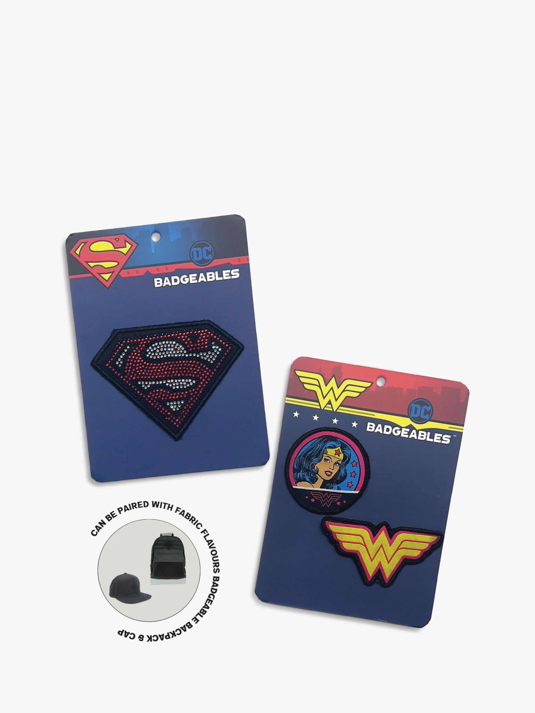 Fabric Flavours Kids' Wonder Woman/Superman Interchangeable Badgeables, Pack Of 2, Multi, One Size