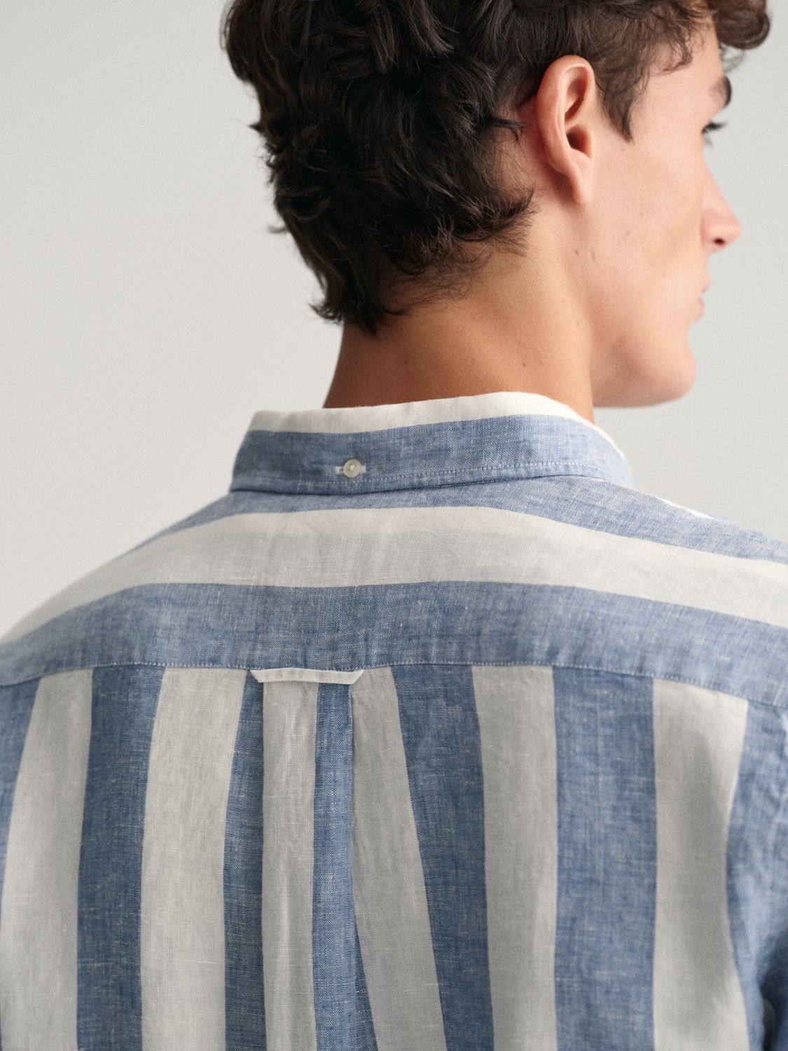 GANT Striped Linen Long Sleeve Shirt, Blue/White, S