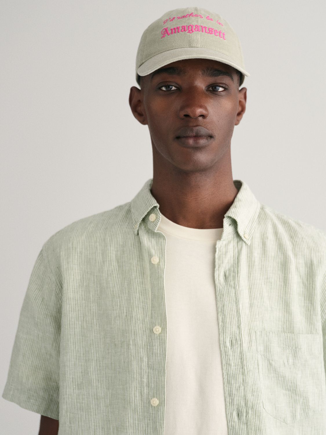 GANT Linen Short Sleeve Shirt, Green, XL