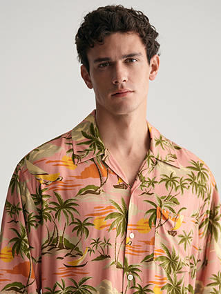GANT Short Sleeved Tropical Print Shirt, Pink/Multi