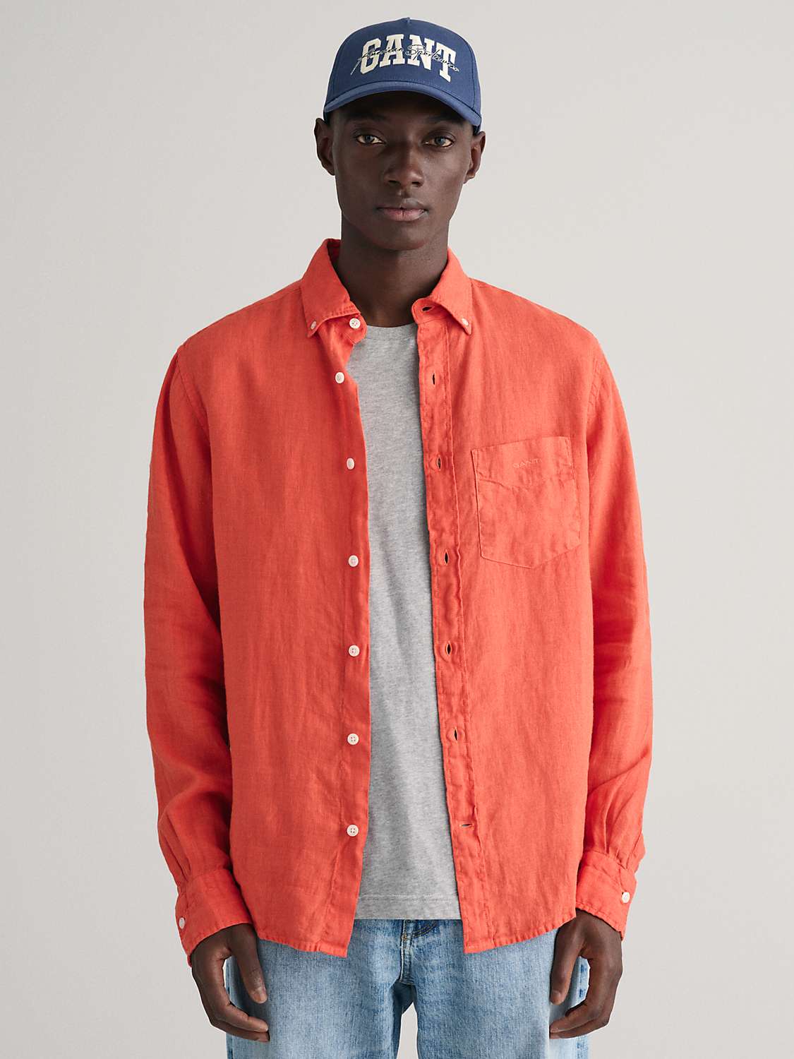 Buy GANT Regular Fit Dyed Linen Shirt, Orange Online at johnlewis.com