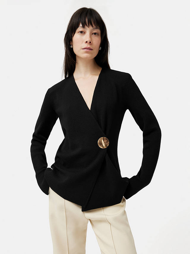 Jigsaw Milano Gold Disc Knitted Jacket, Black