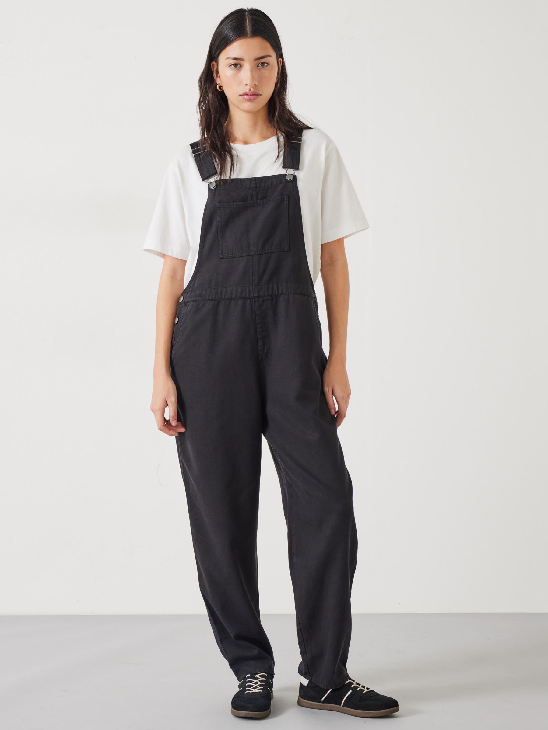 HUSH Wilma Cotton Blend Dungarees, Washed Black, 10