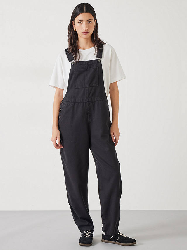 HUSH Wilma Cotton Blend Dungarees, Washed Black
