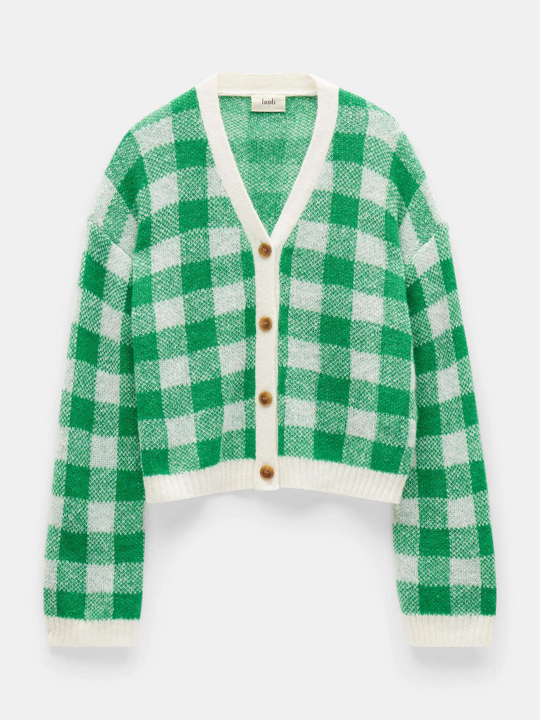 Buy HUSH Bollon Gingham Wool Blend Knitted Cardigan, Green Online at johnlewis.com