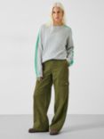 HUSH Coolah Multi Stripe Sleeve Knitted Jumper, Grey Marl/Green, Grey Marl/Green