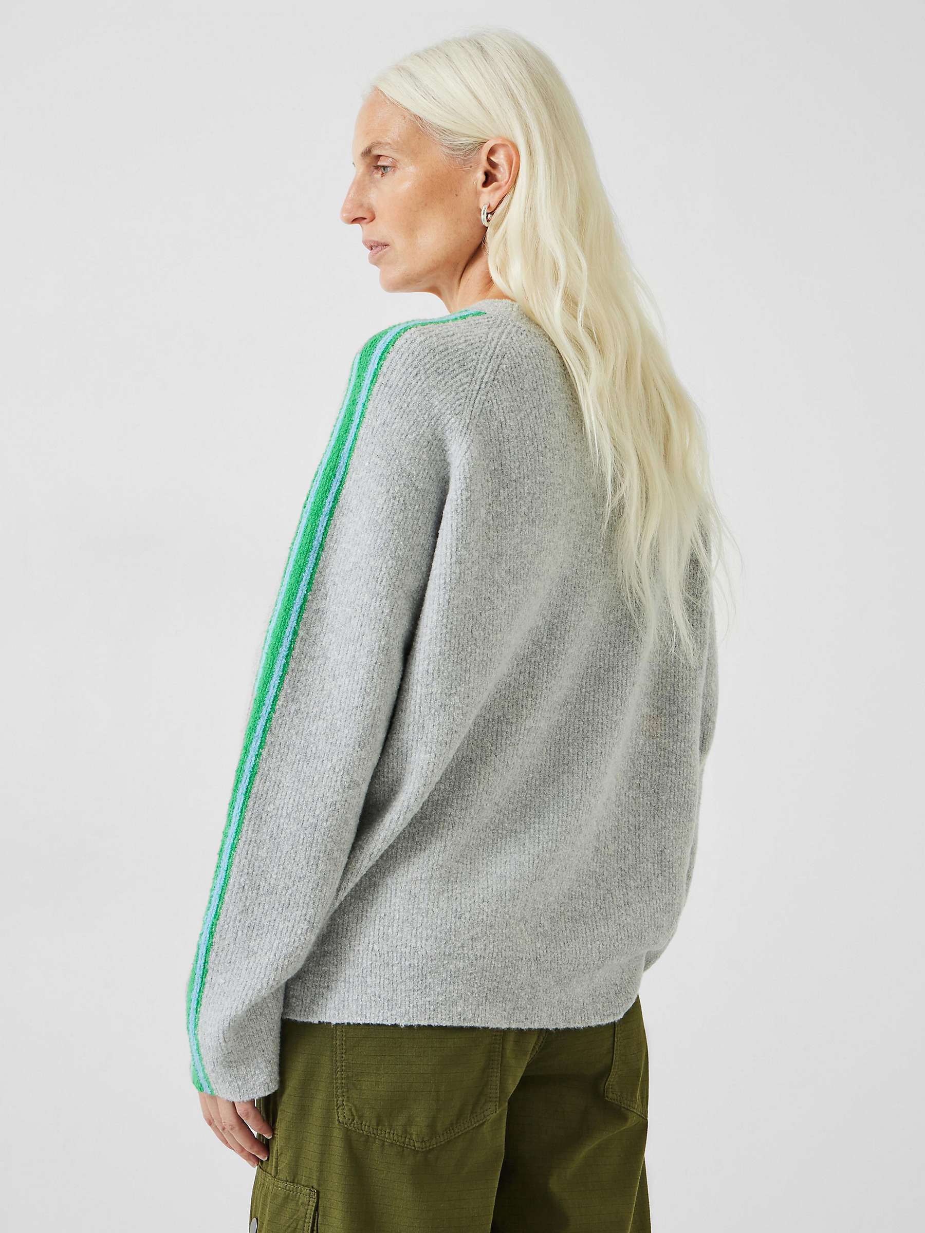 Buy HUSH Coolah Multi Stripe Sleeve Knitted Jumper, Grey Marl/Green Online at johnlewis.com