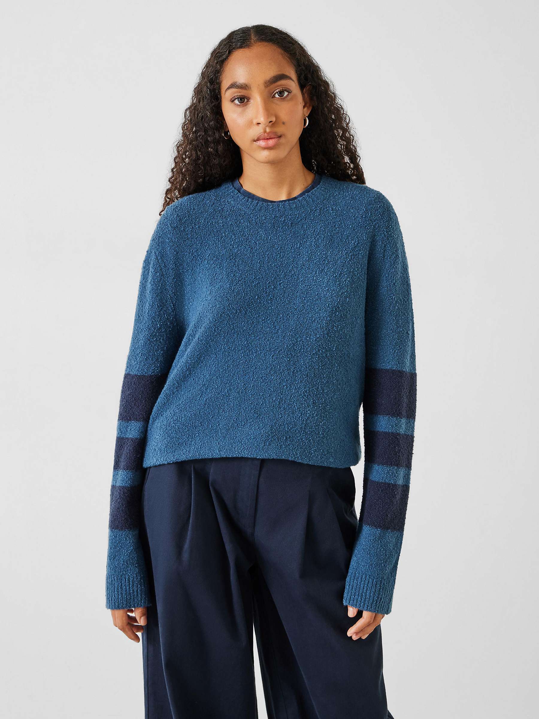 Buy HUSH Bellata Textured Sleeve Stripe Knitted Jumper, Mid Blue Online at johnlewis.com