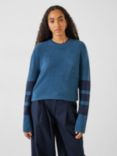 HUSH Bellata Textured Sleeve Stripe Knitted Jumper, Mid Blue