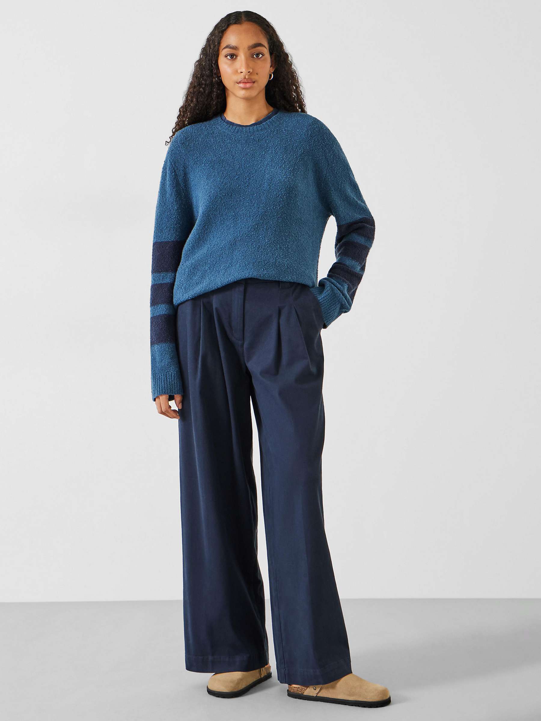 Buy HUSH Bellata Textured Sleeve Stripe Knitted Jumper, Mid Blue Online at johnlewis.com