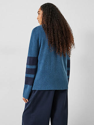 HUSH Bellata Textured Sleeve Stripe Knitted Jumper, Mid Blue