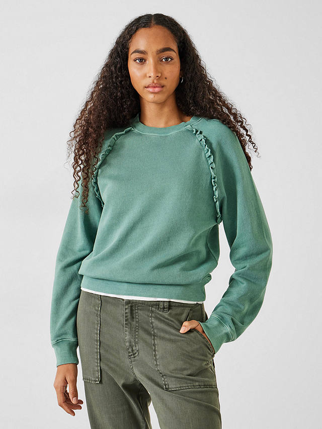 HUSH Amayah Ruffle Detail Sweatshirt, Smokey Green