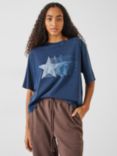 HUSH Ruby Boxy Star Cotton T-shirt, Dark Navy, Dark Navy