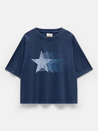 HUSH Ruby Boxy Star Cotton T-shirt, Dark Navy
