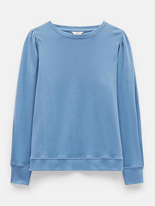 HUSH Emily Puff Sleeve Cotton Jersey Top, Dusty Blue