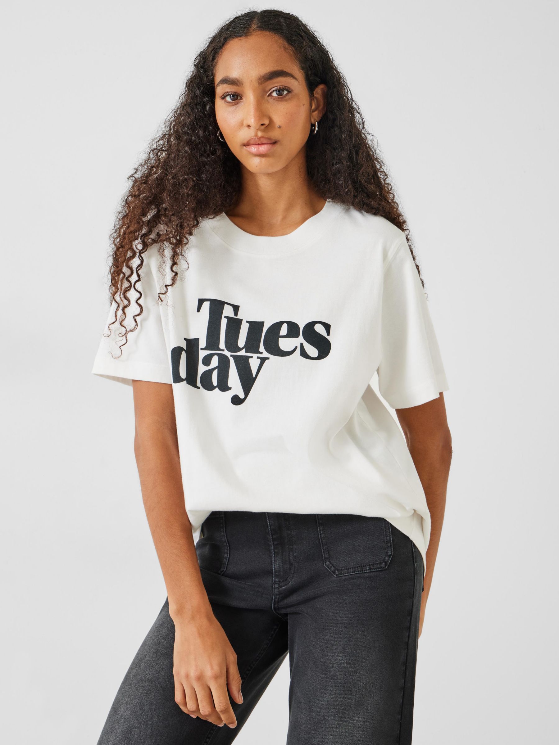 HUSH Tuesday Graphic Cotton T-shirt, White at John Lewis & Partners