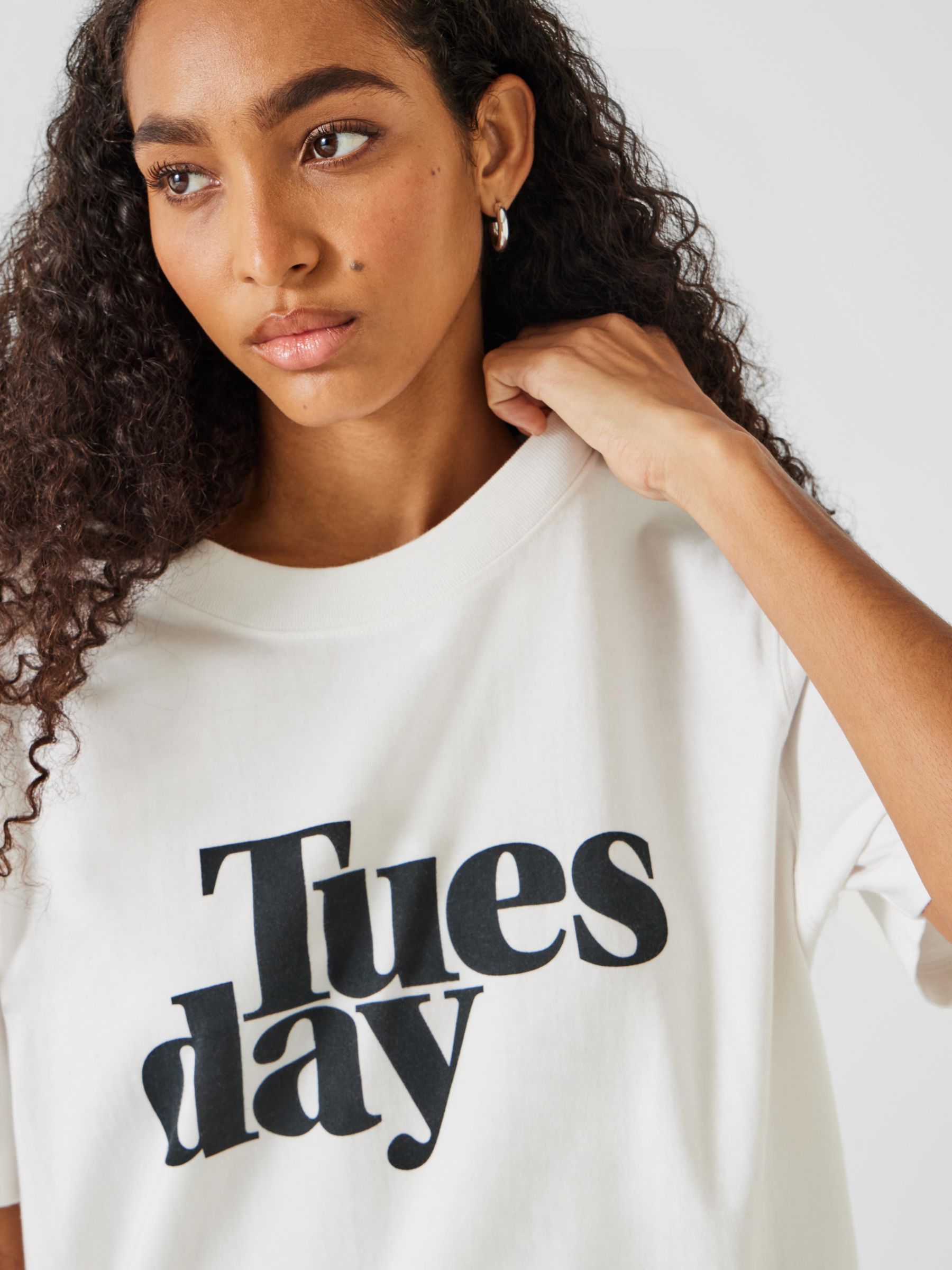 HUSH Tuesday Graphic Cotton T-shirt, White, S