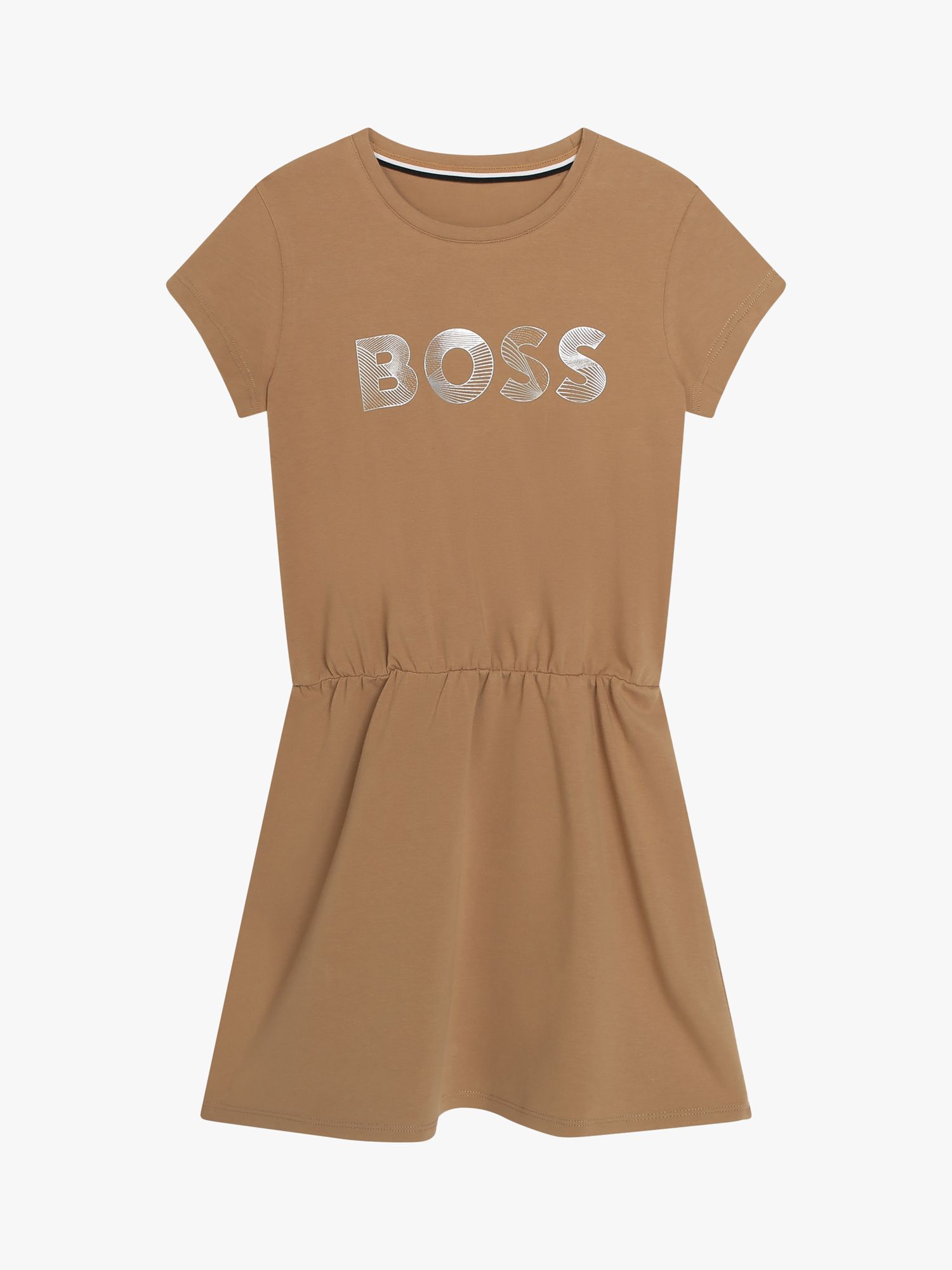 BOSS Kids' Logo Short Sleeve Jersey Dress, Chocolate, 4 years