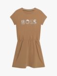 BOSS Kids' Logo Short Sleeve Jersey Dress, Chocolate