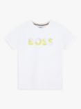 BOSS Kids' Shiny Print Logo Short Sleeve T-Shirt, White