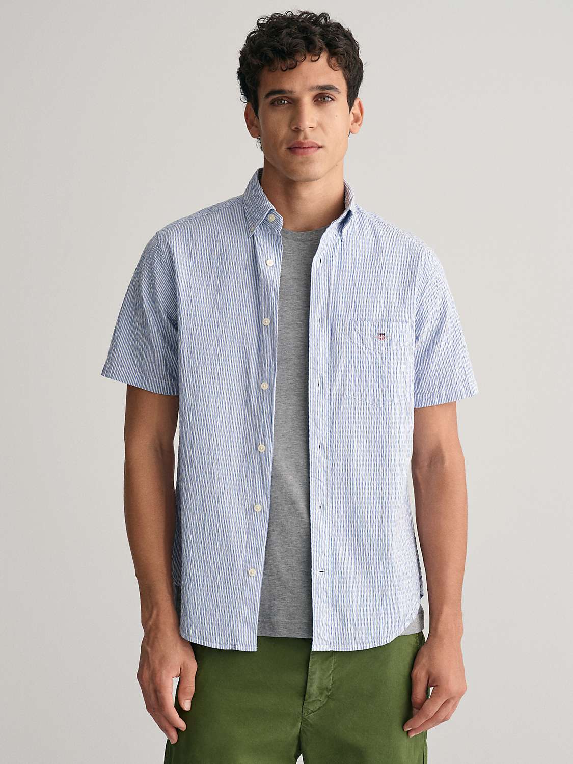Buy GANT Seersucker Stripe Short Sleeve Shirt, Rich Blue Online at johnlewis.com