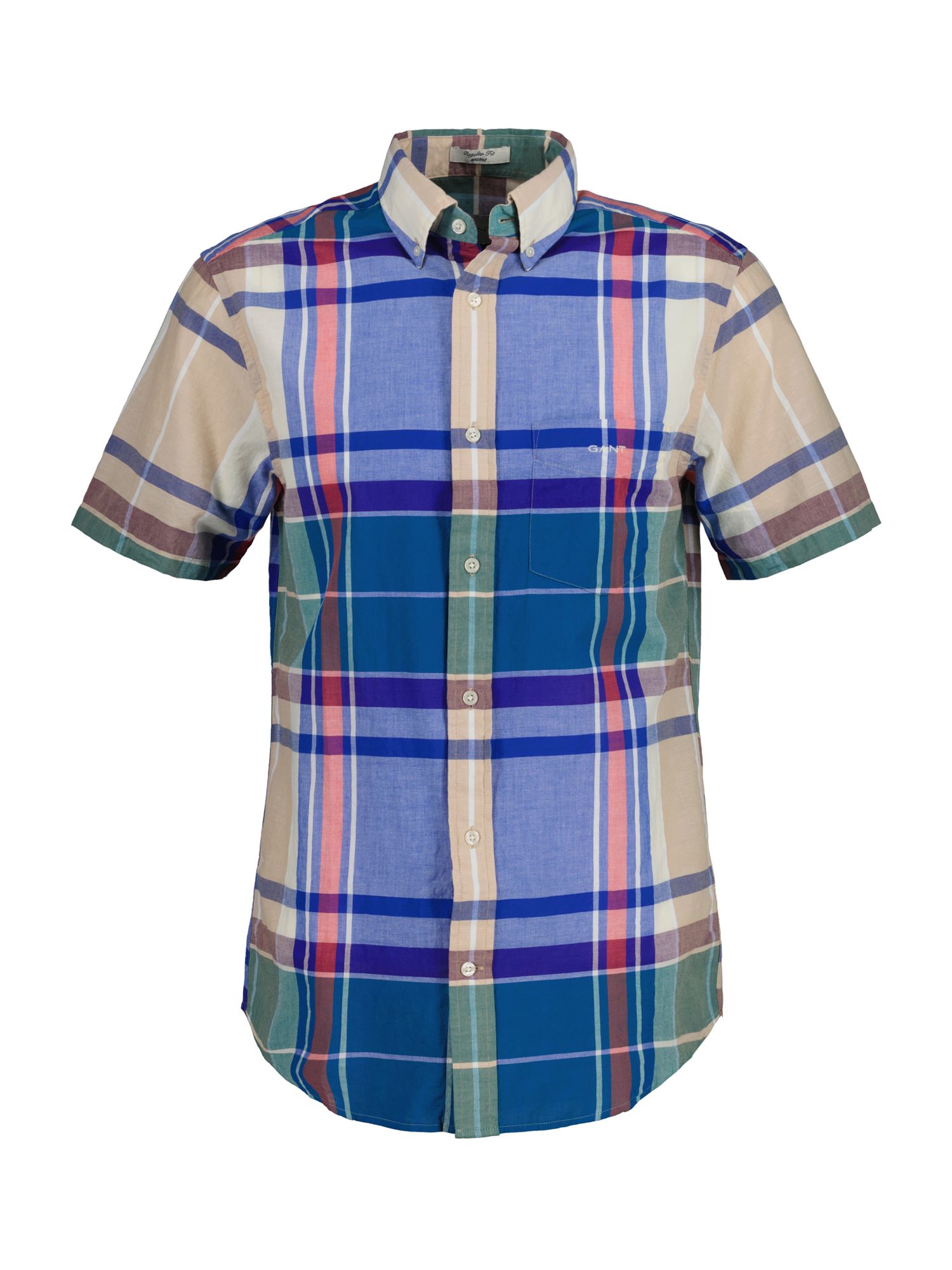 Buy GANT Madras Short Sleeve Shirt, Blue/Multi Online at johnlewis.com