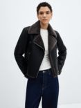 Mango Cadi Faux Shearling Lined Jacket, Black