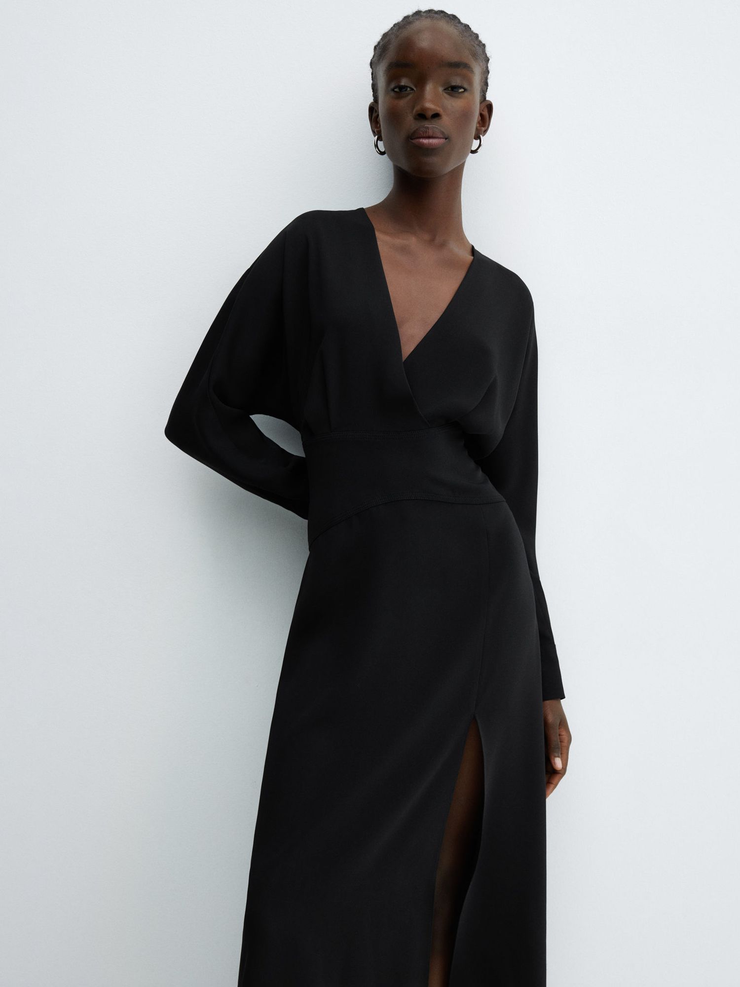 Mango Erin Wrapover Neck Midi Dress, Black at John Lewis & Partners