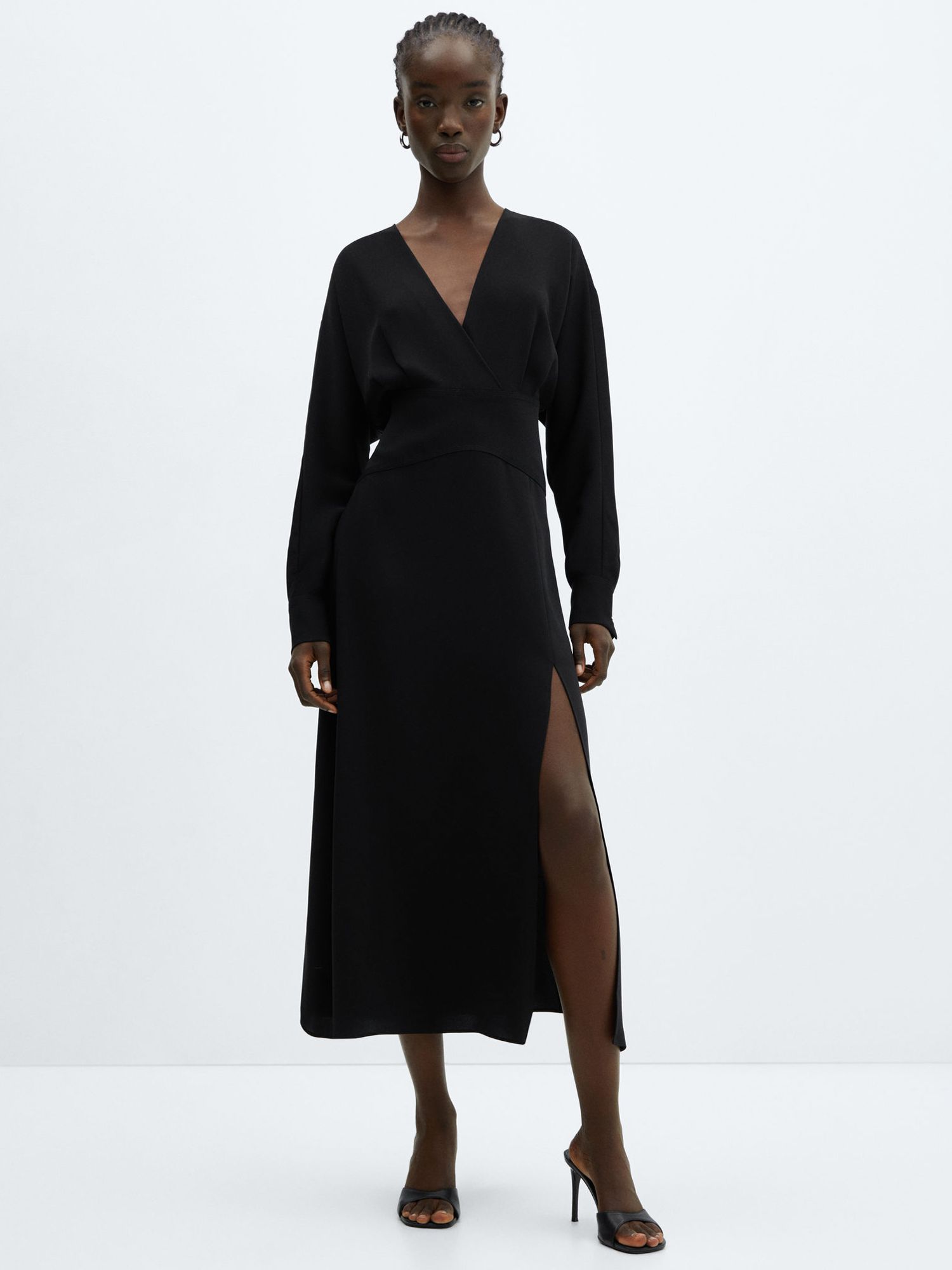 Mango Erin Wrapover Neck Midi Dress, Black at John Lewis & Partners