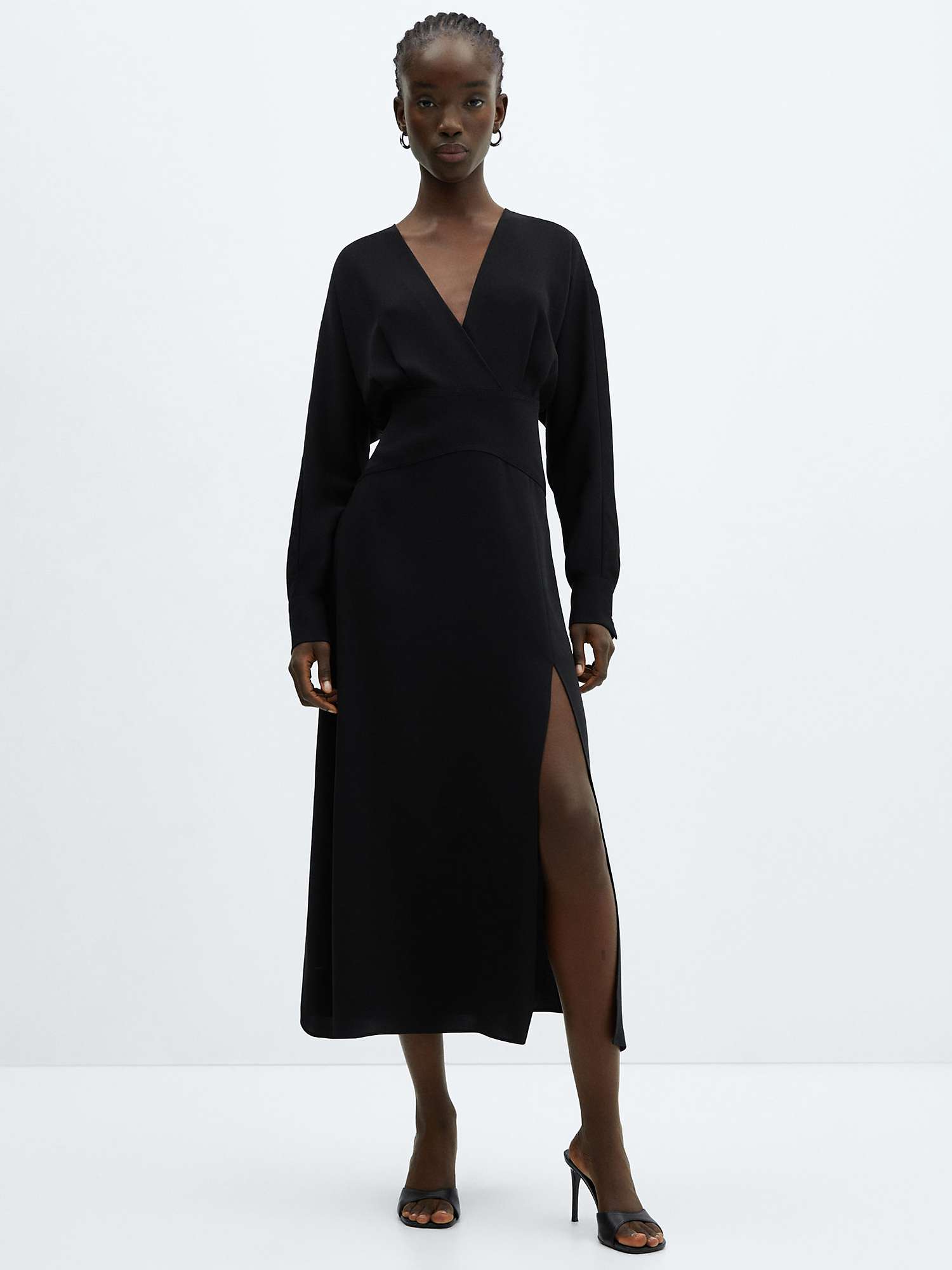 Buy Mango Erin Wrapover Neck Midi Dress, Black Online at johnlewis.com