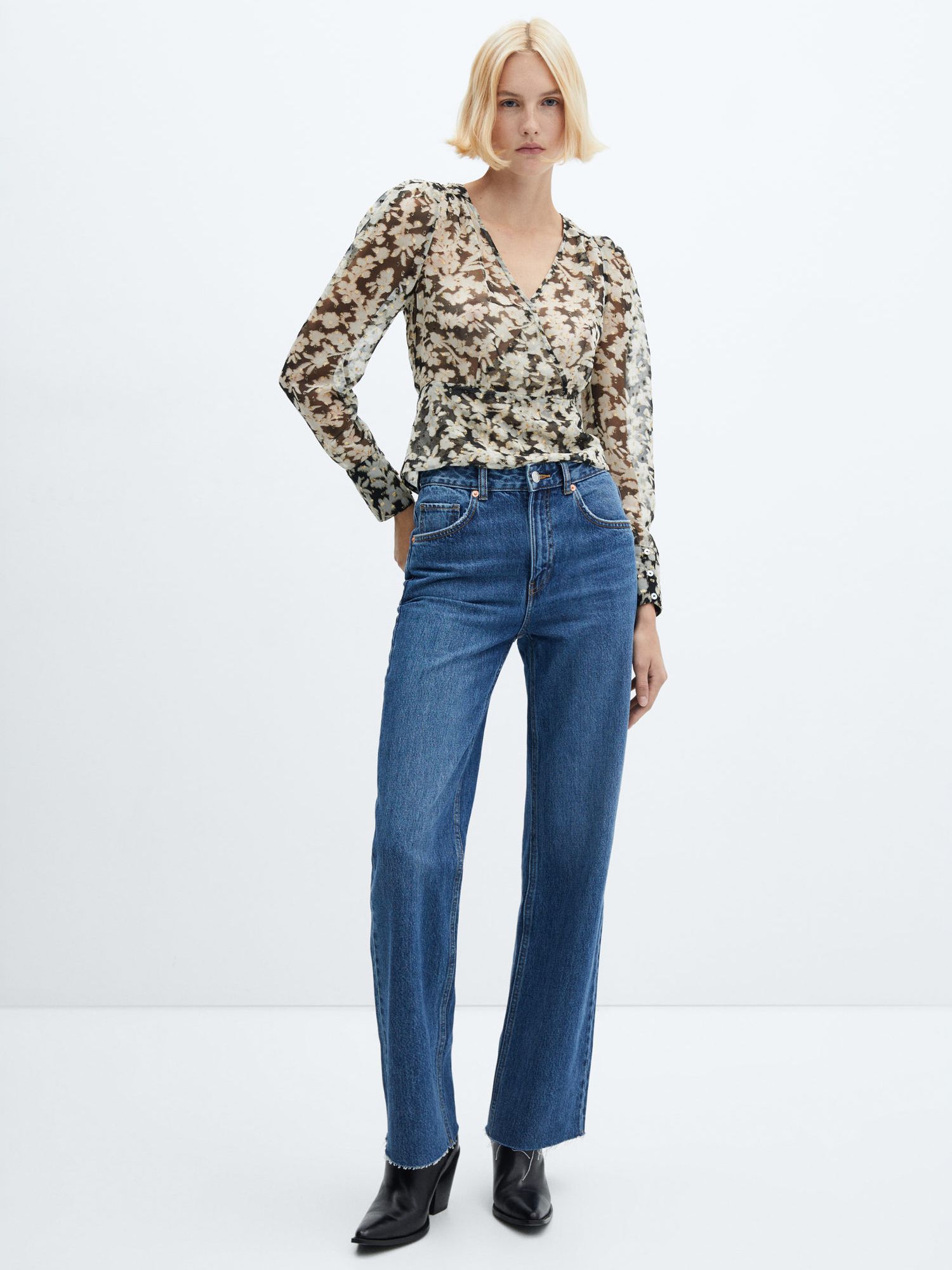 Mango Youth Abstract Floral Print Crossover Blouse, Multi at John Lewis ...