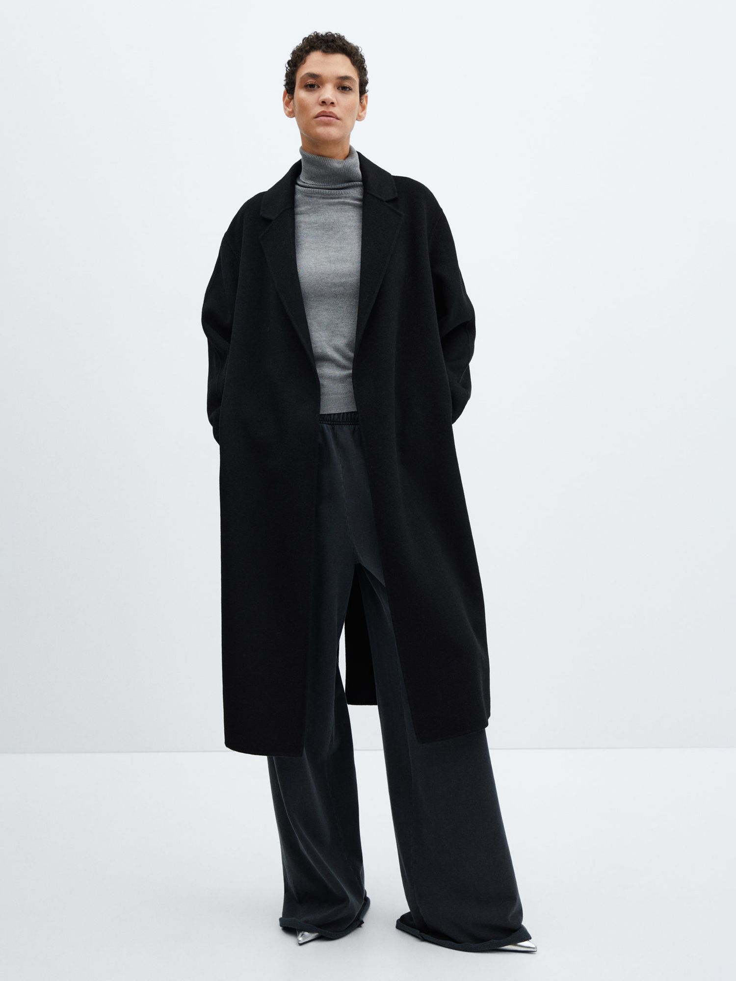 Mango Batin Wool Blend Coat, Black at John Lewis & Partners