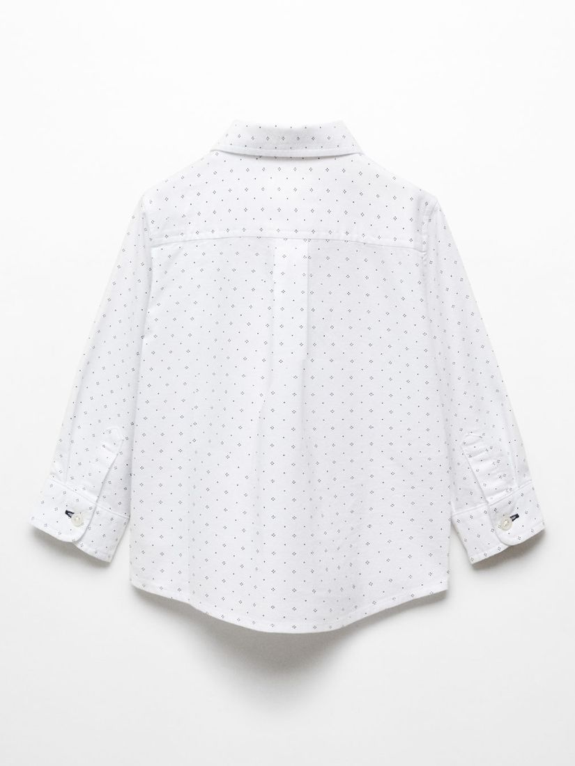 Mango Kids' Regular Fit Printed Oxford Shirt, White, 12-18 months