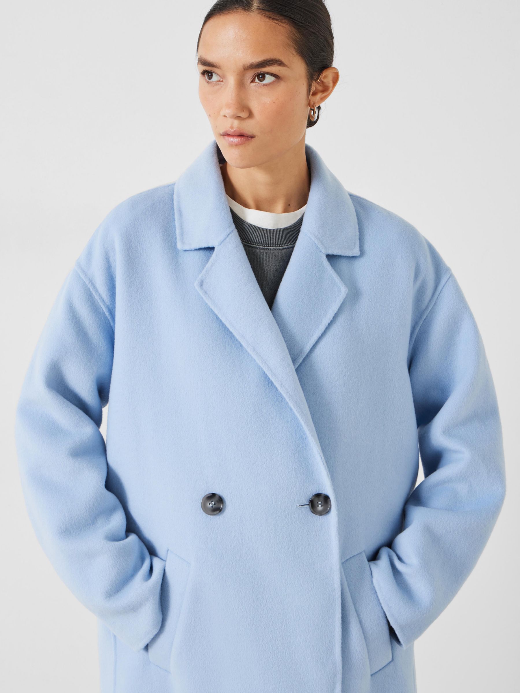 HUSH Iris Relaxed Double Faced Wool Blend Coat, Blue, L