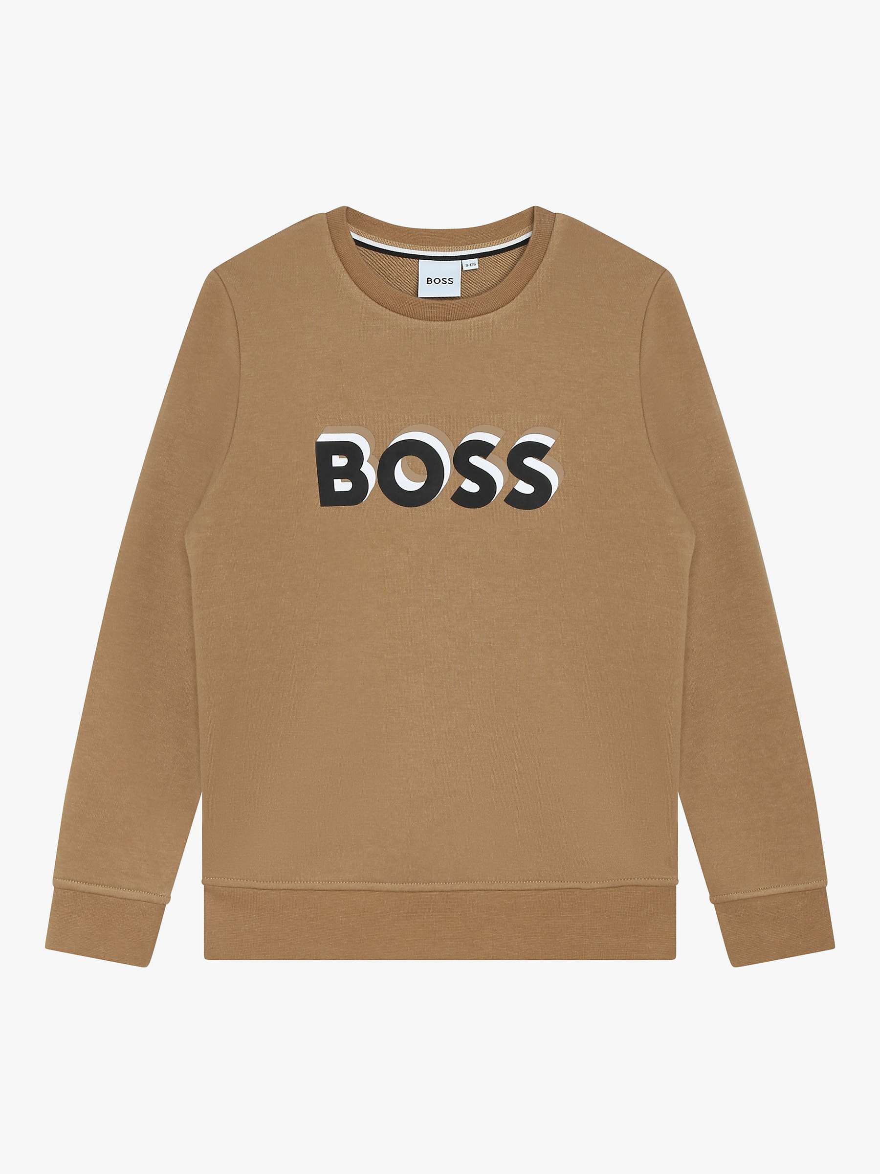 Buy BOSS Kids' Loose Fit Embossed Logo Sweatshirt, Chocolate Online at johnlewis.com