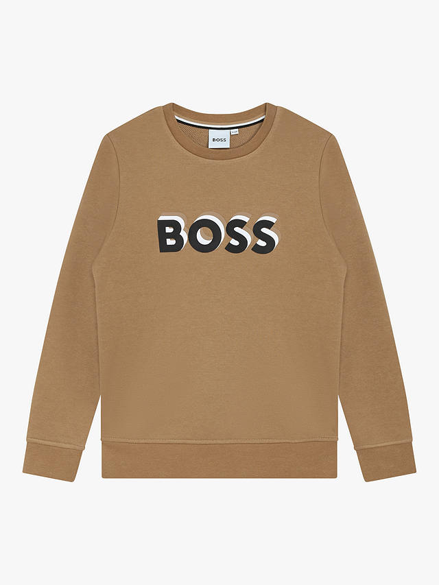 BOSS Kids' Loose Fit Embossed Logo Sweatshirt, Chocolate