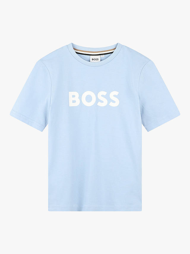 BOSS Kids' Logo Short Sleeve T-Shirt, Light Blue