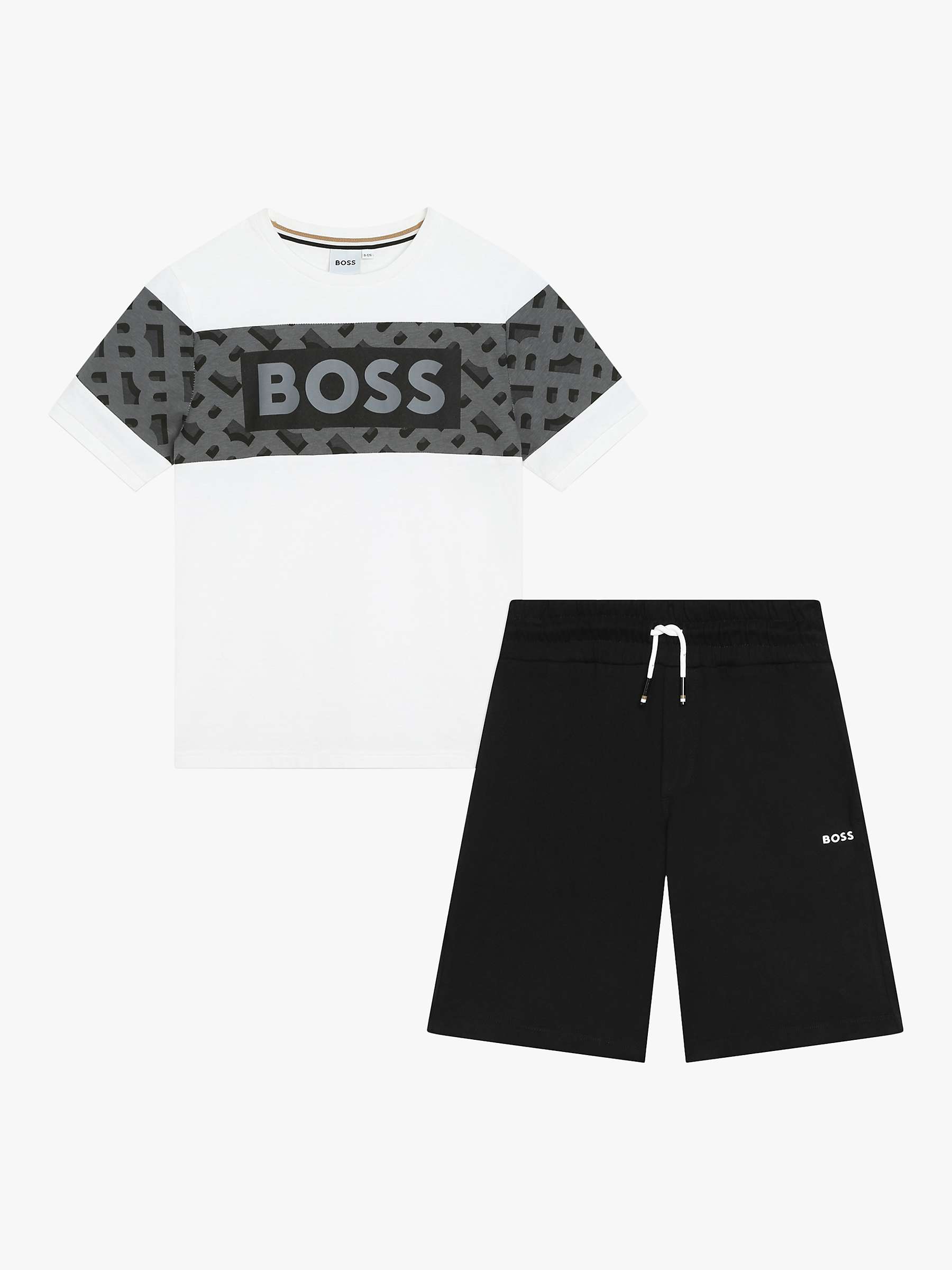 Buy BOSS Kids' Monogramme Logo T-Shirt & Bermuda Shorts Set, White/Black/Multi Online at johnlewis.com