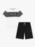 BOSS Kids' Monogramme Logo T-Shirt & Bermuda Shorts Set, White/Black/Multi