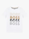 BOSS Kids' Short Sleeve Logo Slim Fit T-Shirt, White