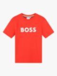 BOSS Kids' Logo Short Sleeve T-Shirt, Red